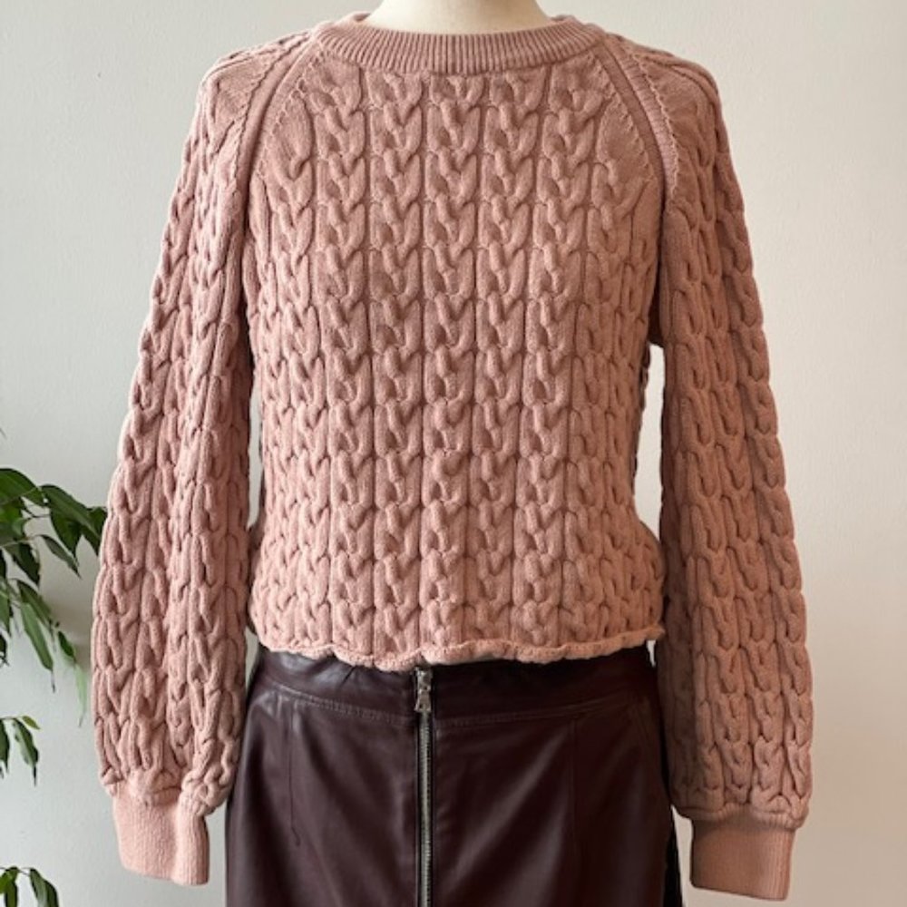J. Crew, Cable-knit crewneck sweater, Large, Pinkish-Brown